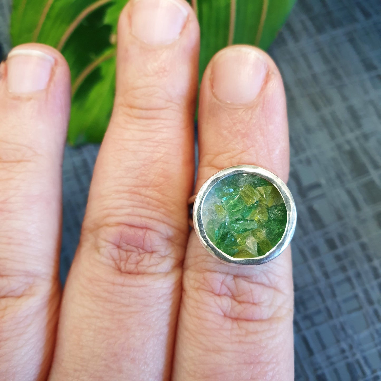 Kaleidoscope Ring - Green Yellow Size J
