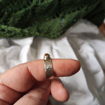 Sea Glass Ring - Hammered Band Size M Amber
