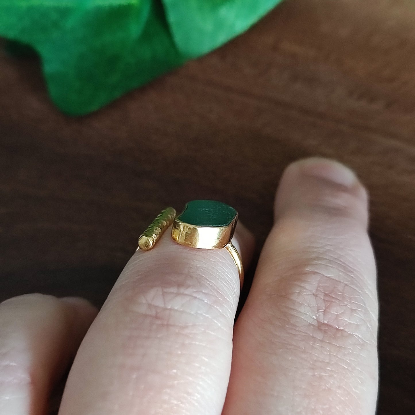 Gold-Plated Sea Glass T-Ring Size H-J