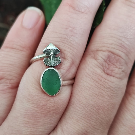 Mushroom & Sea Glass Ring