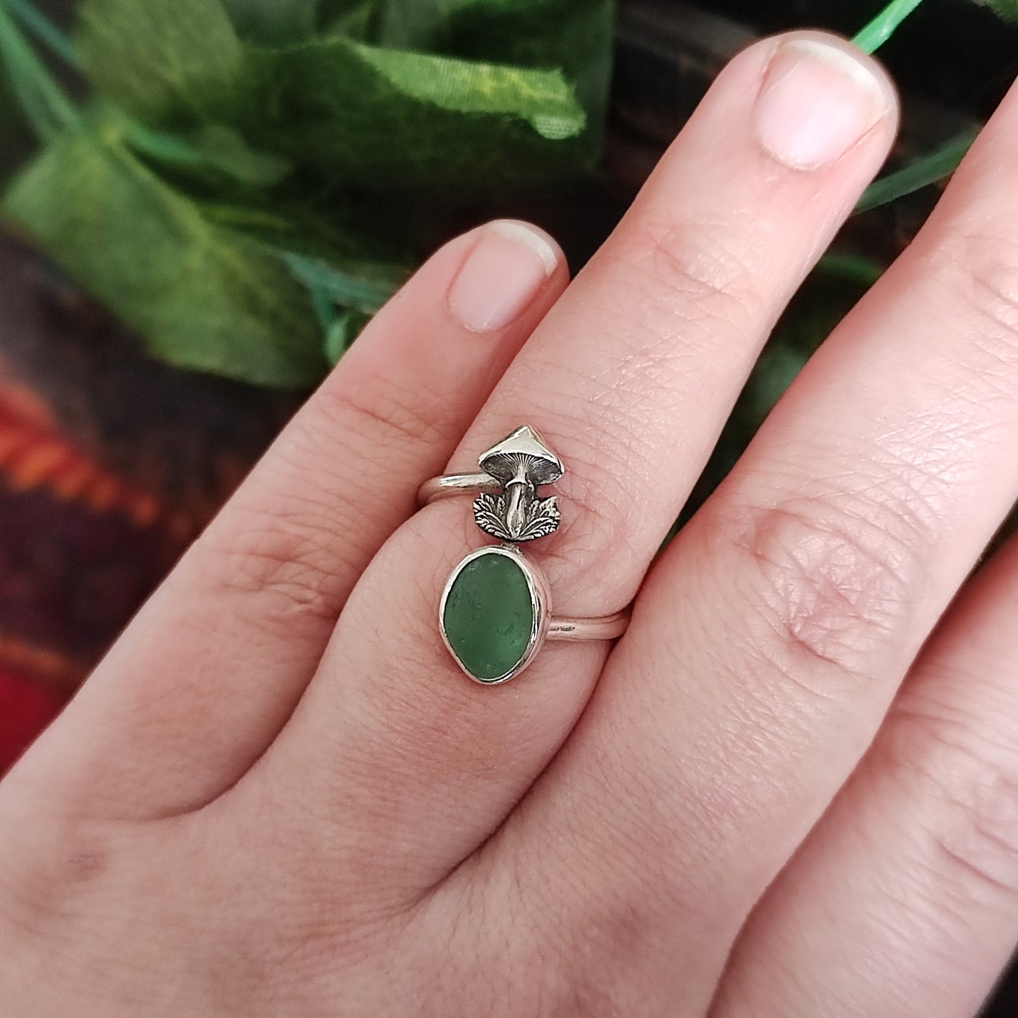 Mushroom & Sea Glass Ring