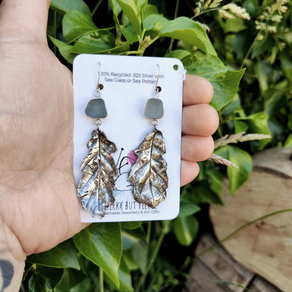 Sea Glass & Leaf Earrings