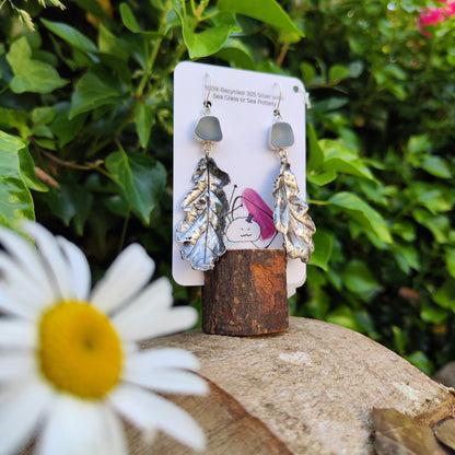 Sea Glass & Leaf Earrings