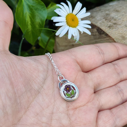 Broken Plates: Fireglow Necklace: Minimal Purple Flower