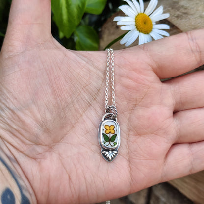 Broken Plates: Fireglow Necklace: Antique Yellow Flower
