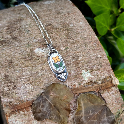 Broken Plates: Fireglow Necklace: Antique Yellow Flower