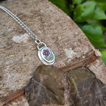 Broken Plates: Fireglow Necklace: Minimal Purple Flower