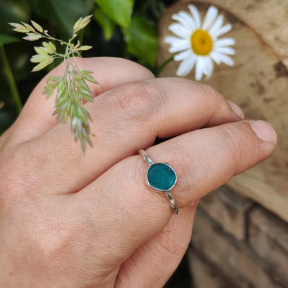 Sea Glass Ring - Spiral Band - Size T