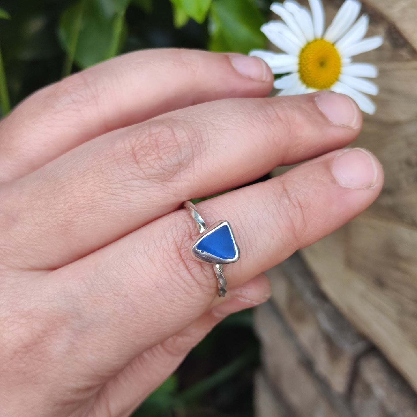 Sea Glass Ring - Spiral Band - Size R