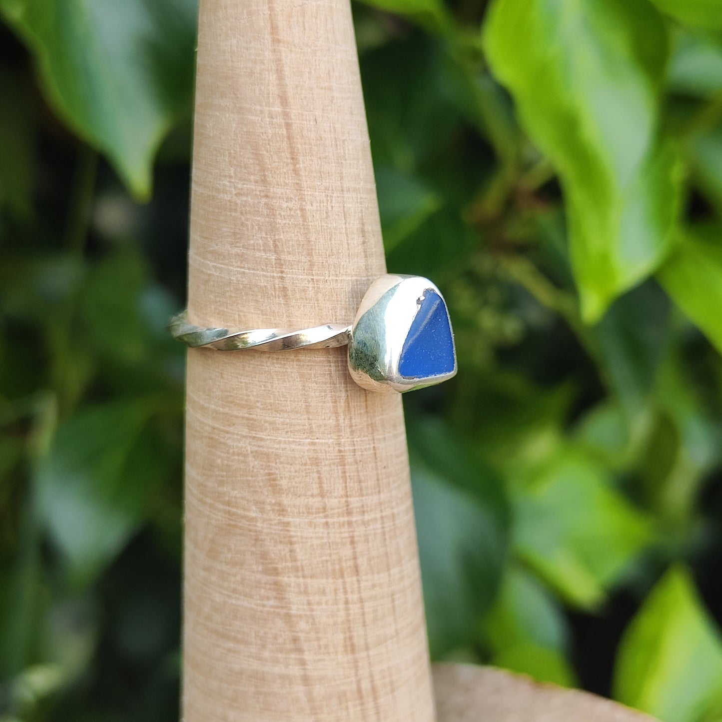 Sea Glass Ring - Spiral Band - Size R
