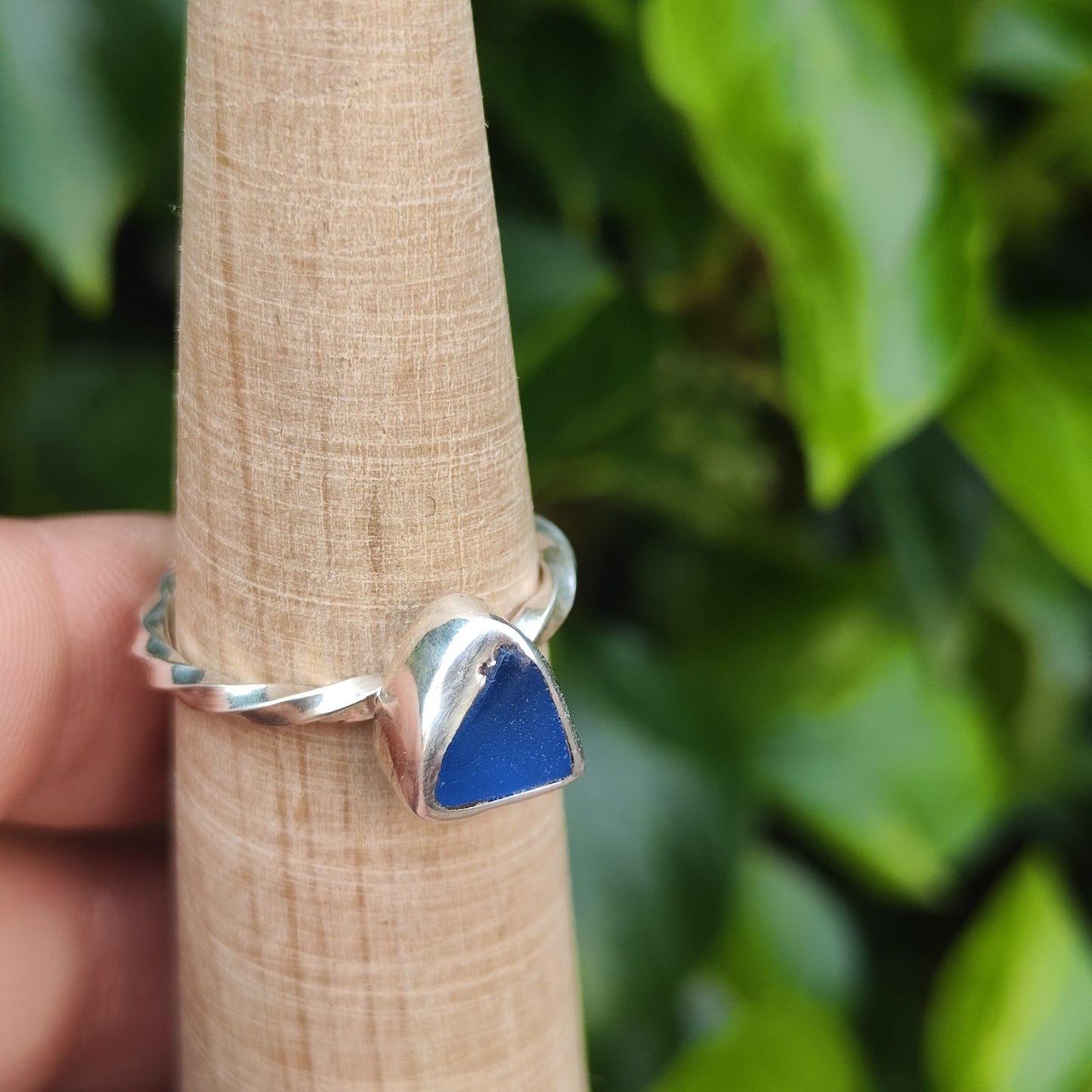 Sea Glass Ring - Spiral Band - Size R
