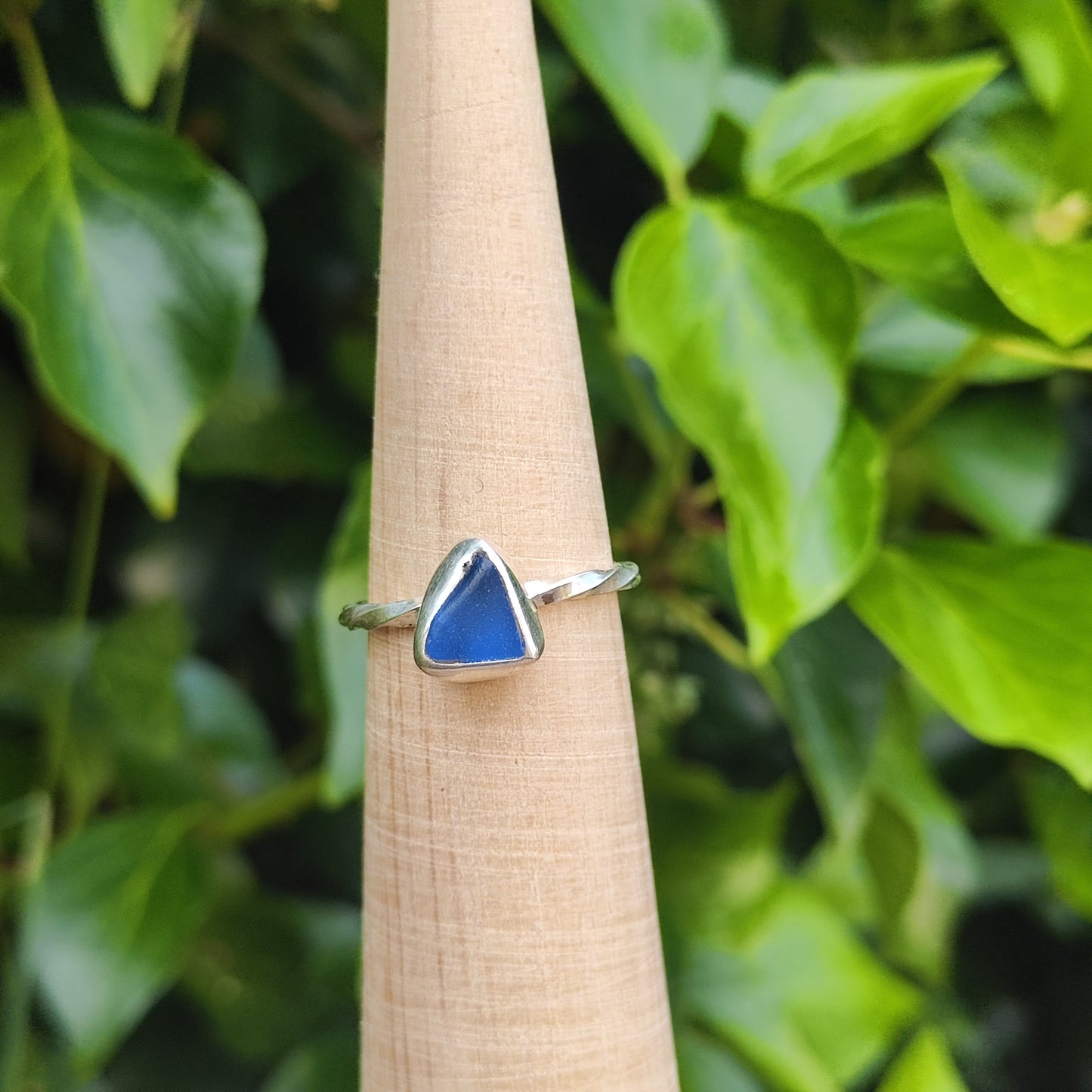 Sea Glass Ring - Spiral Band - Size R