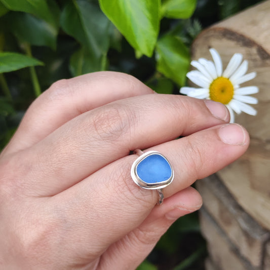 Sea Glass Ring - Spiral Band - Size Q