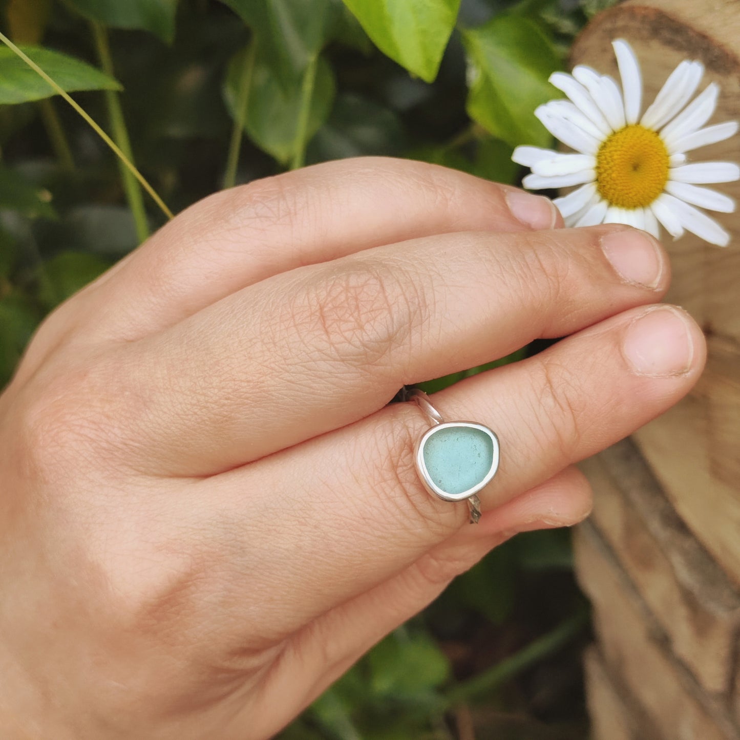 Sea Glass Ring - Spiral Band - Size P