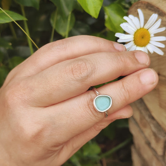 Sea Glass Ring - Spiral Band - Size P