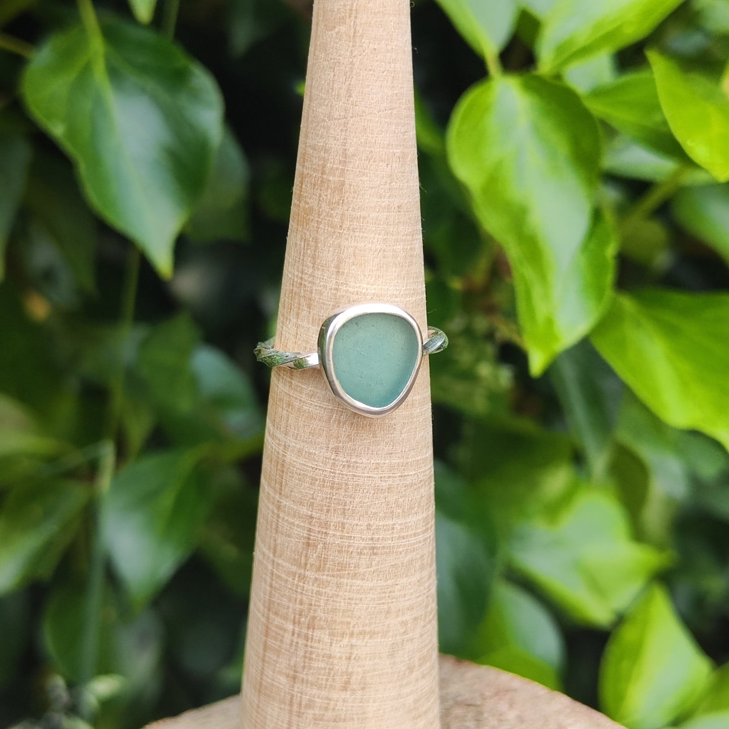 Sea Glass Ring - Spiral Band - Size P