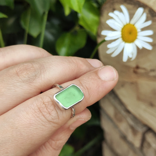 Sea Glass Ring - Spiral Band - Size N