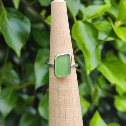 Sea Glass Ring - Spiral Band - Size N