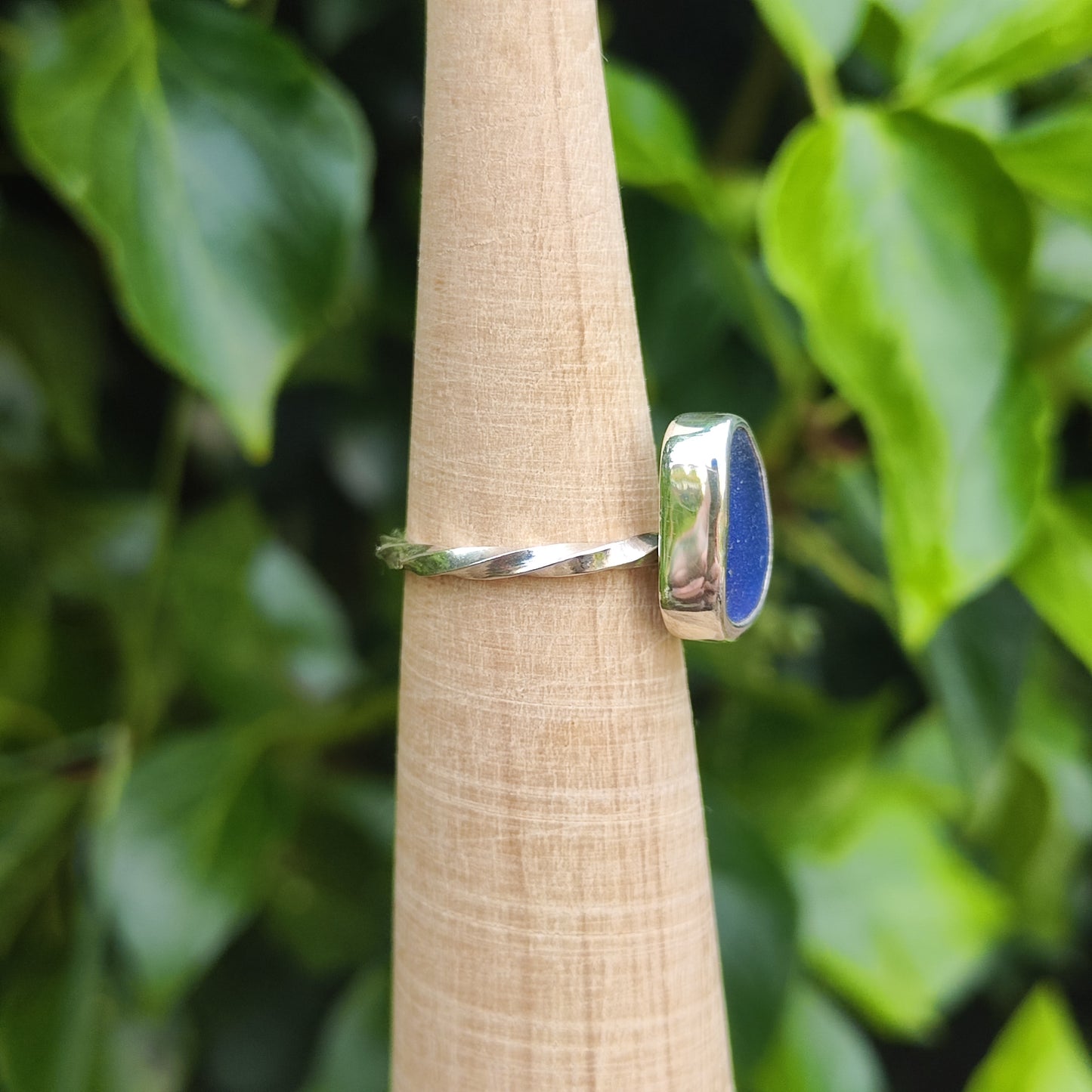 Sea Glass Ring - Spiral Band - Size M