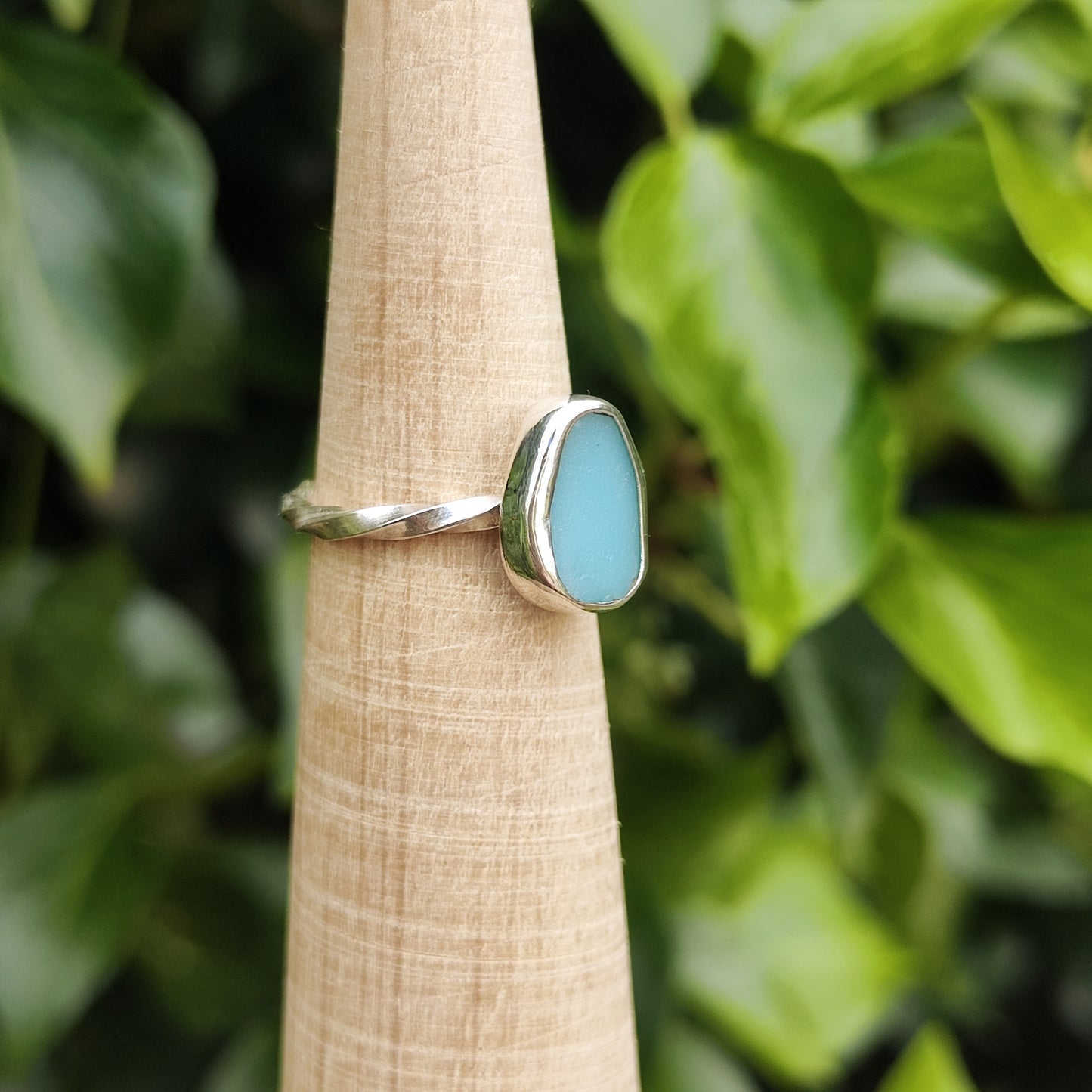 Sea Glass Ring - Spiral Band - Size L