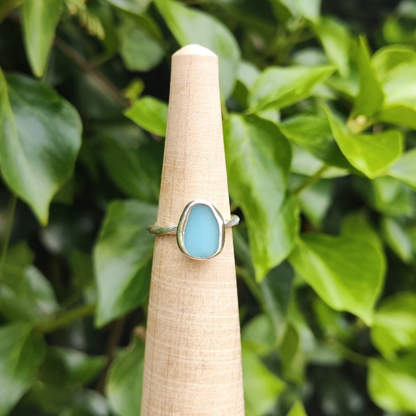 Sea Glass Ring - Spiral Band - Size L