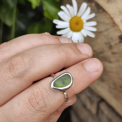 Sea Glass Ring - Spiral Band - Size L