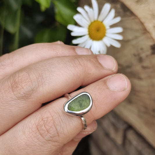 Sea Glass Ring - Spiral Band - Size L