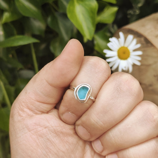 Sea Glass Ring - Spiral Band - Size I