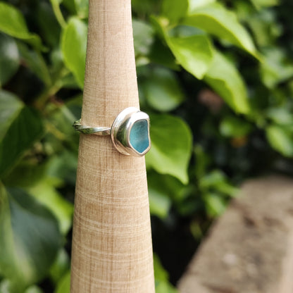 Sea Glass Ring - Spiral Band - Size I