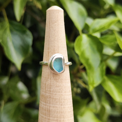 Sea Glass Ring - Spiral Band - Size I