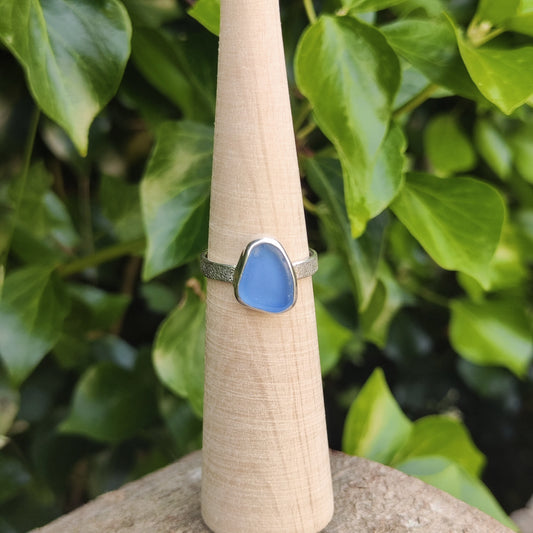 Sea Glass Ring - Textured Band - Size S