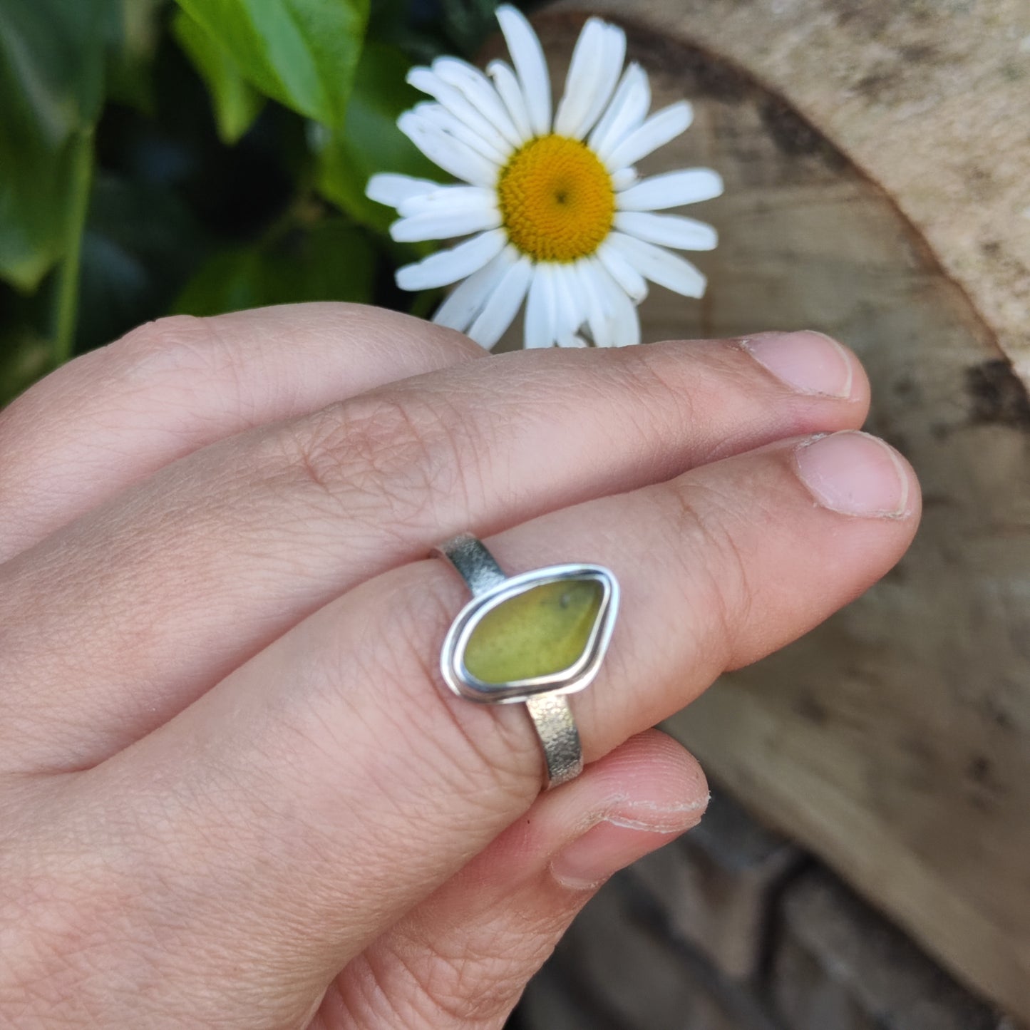 Sea Glass Ring - Textured Band - Size S