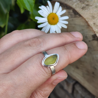 Sea Glass Ring - Textured Band - Size S