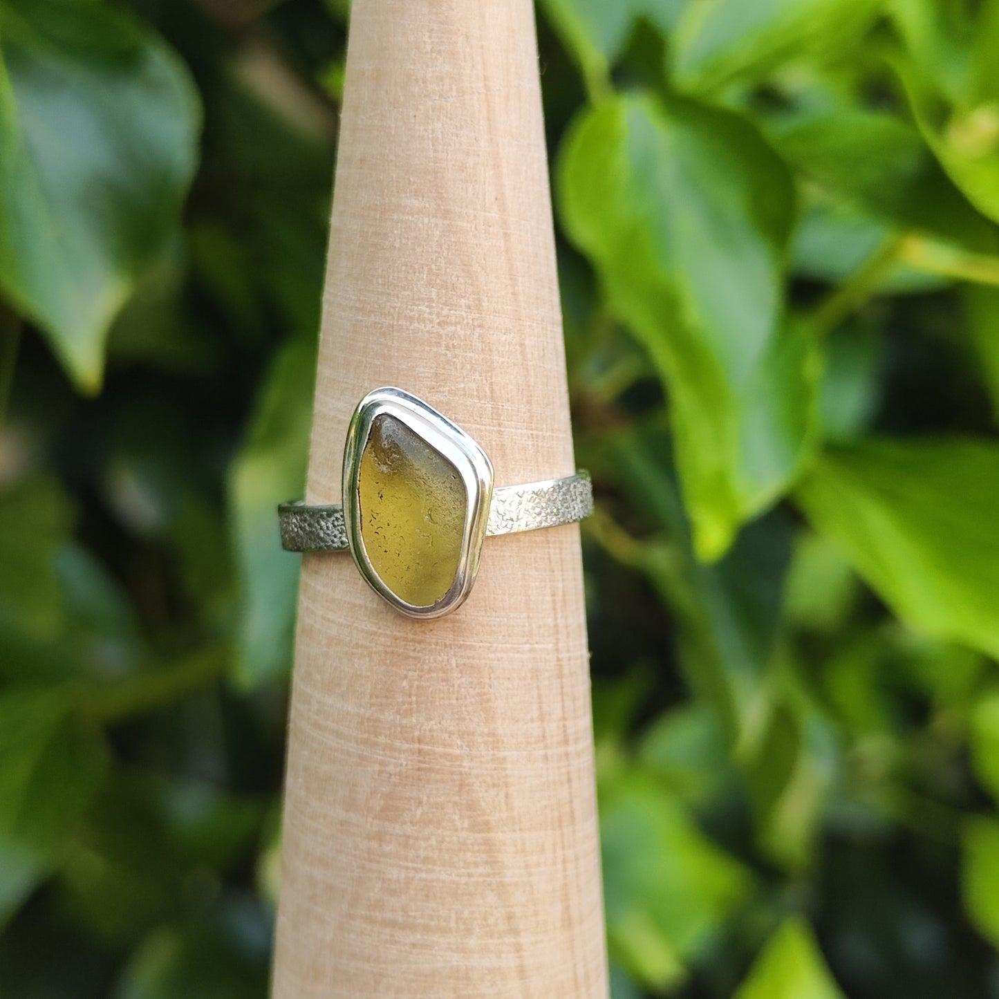 Sea Glass Ring - Textured Band - Size S