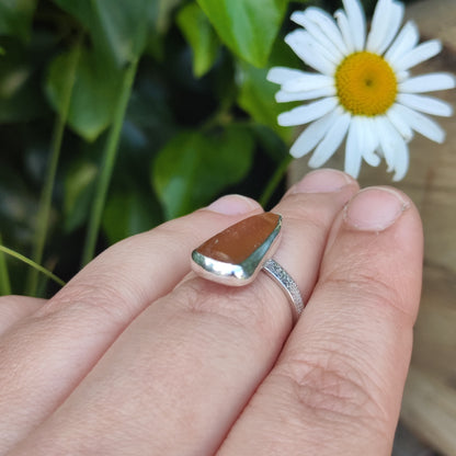 Sea Glass Ring - Textured Band - Size Q