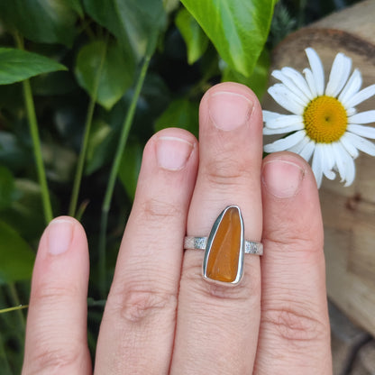 Sea Glass Ring - Textured Band - Size Q