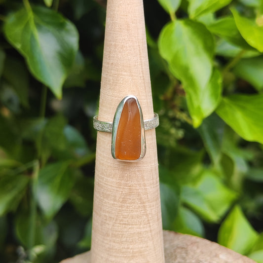Sea Glass Ring - Textured Band - Size Q