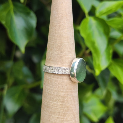 Sea Glass Ring - Textured Band - Size Q
