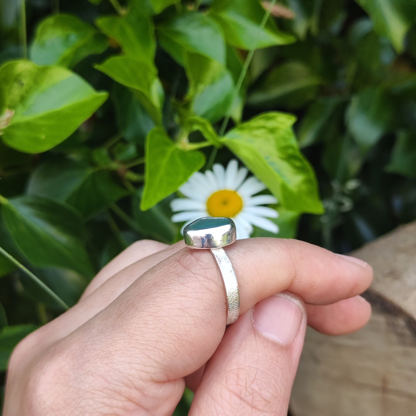 Sea Glass Ring - Textured Band - Size R