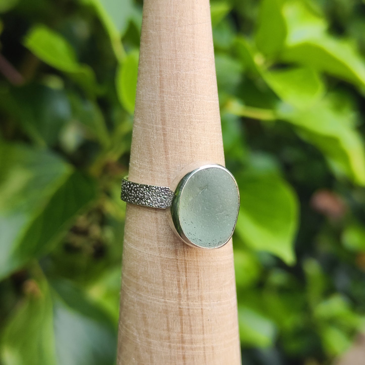 Sea Glass Ring - Textured Band - Size P