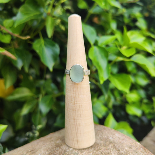 Sea Glass Ring - Textured Band - Size P