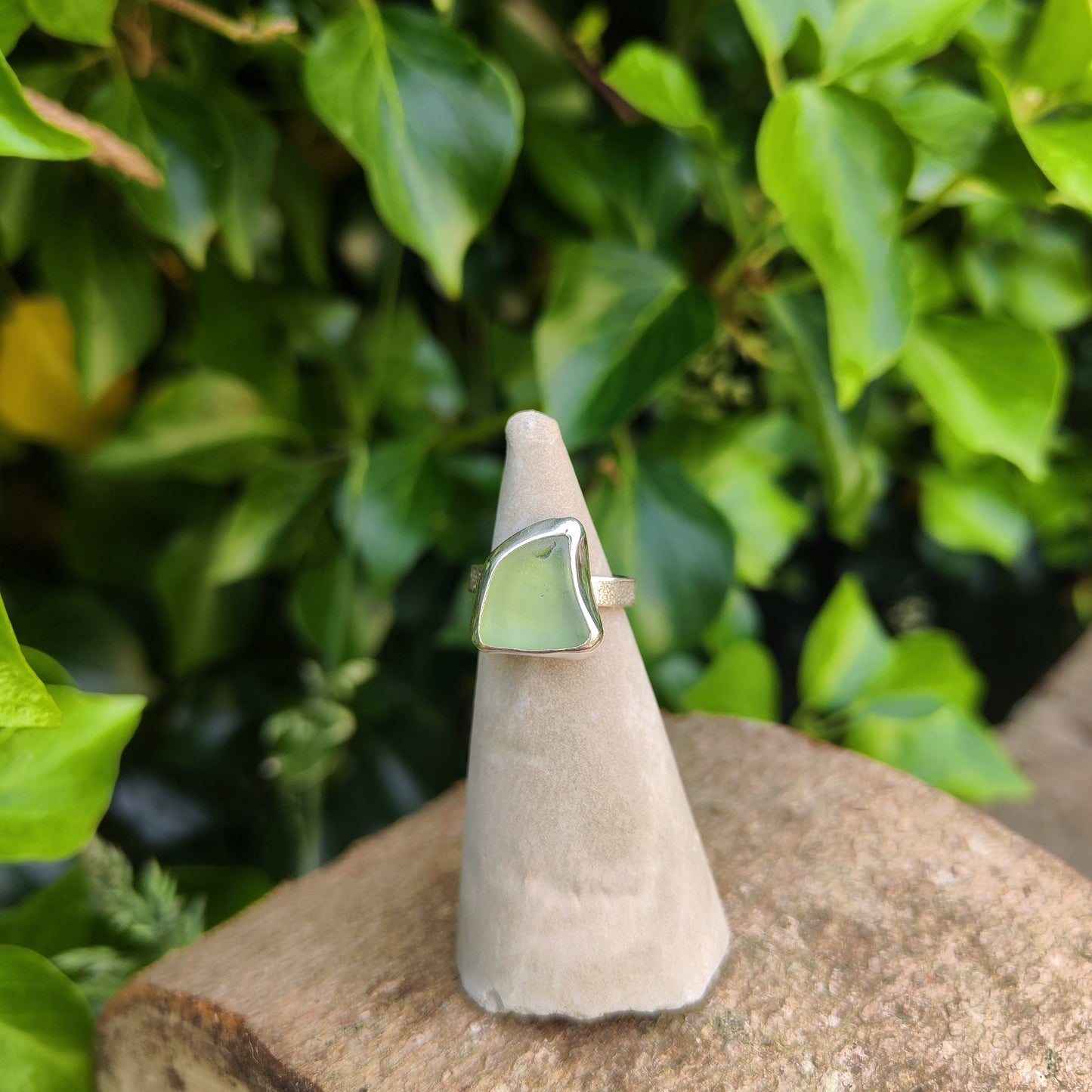 Sea Glass Ring - Textured Band - Size J