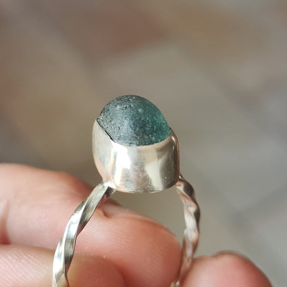 Sea Glass Ring - Spiral Band - Size S