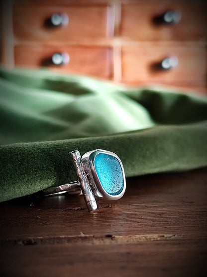 Sea Glass T-Ring Size T Electric Blue