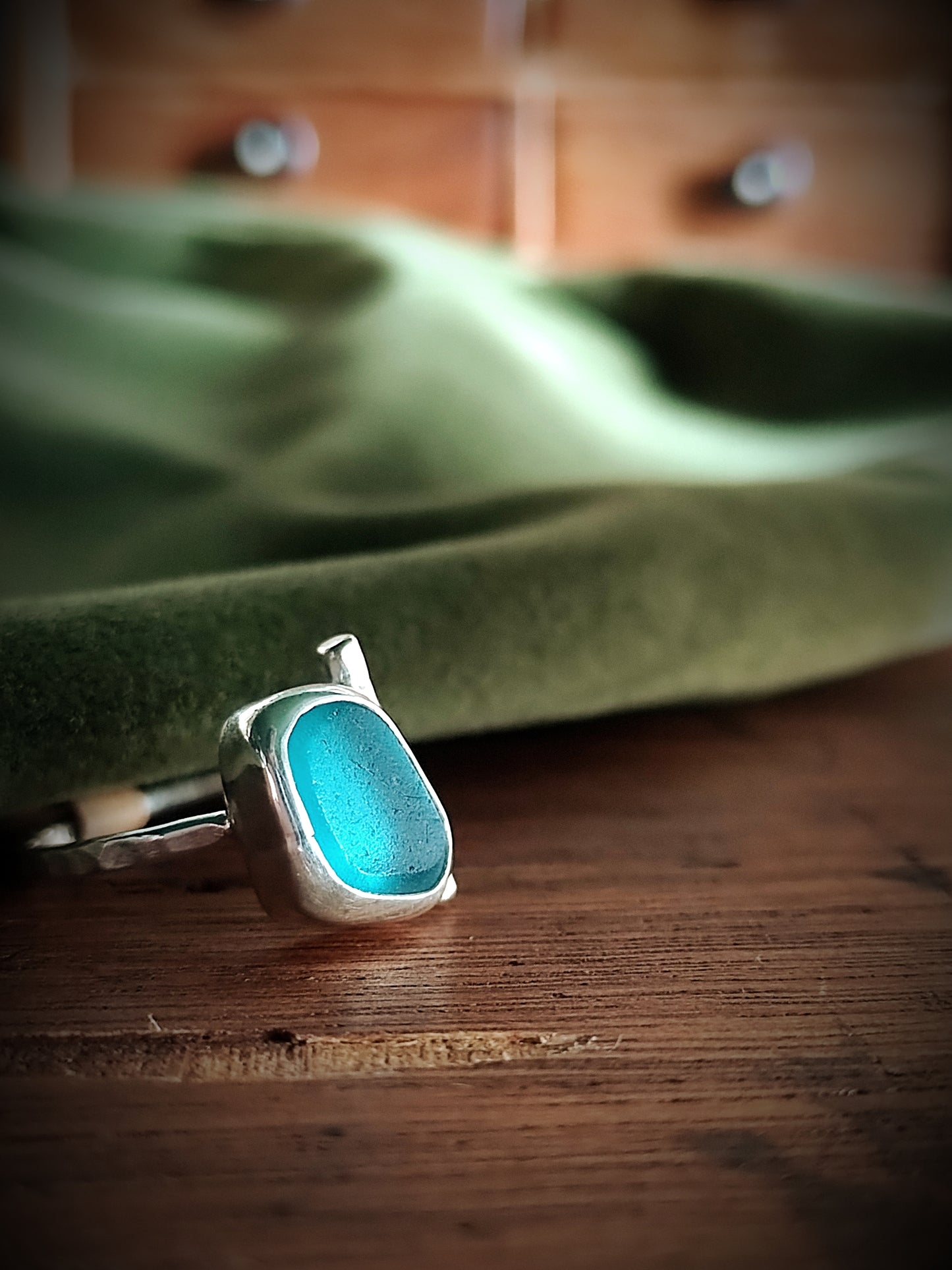 Sea Glass T-Ring Size T Electric Blue