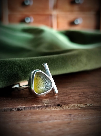 Sea Glass T-Ring Size U ChartreuseTriangle