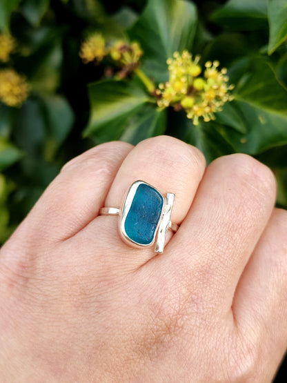 Sea Glass T-Ring Size S Seaham Blue