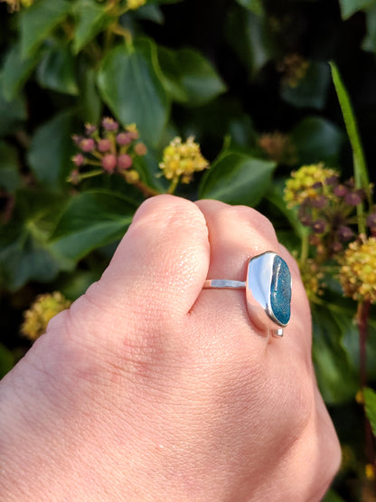 Sea Glass T-Ring Size S Seaham Blue
