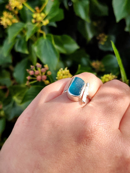 Sea Glass T-Ring Size S Seaham Blue