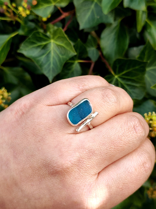 Sea Glass T-Ring Size S Seaham Blue